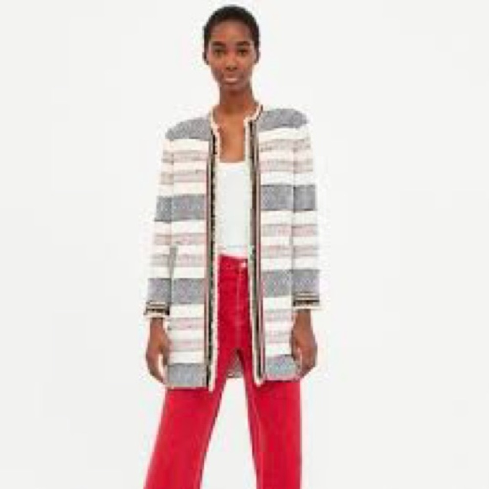 Zara tweed Striped tribal Women's Jacket - red / black / cream